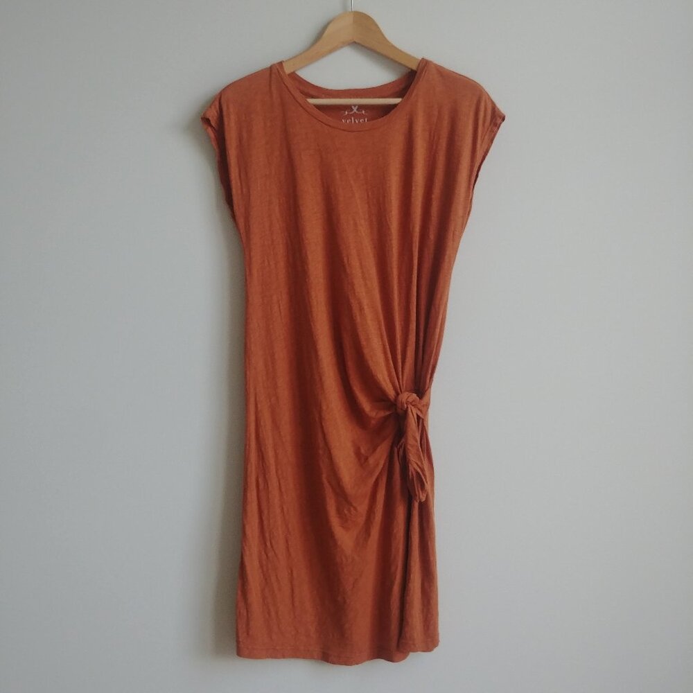 Velvet by Graham & Spencer Vintage Slub 100% cotton tee dress side tie Small